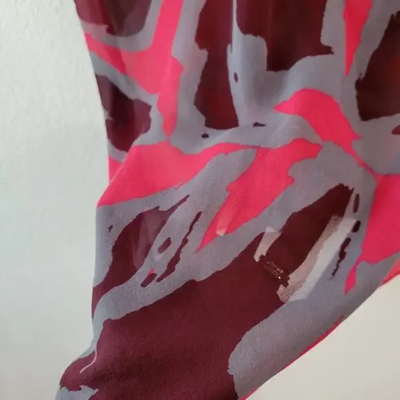 7 For All Mankind Gray Pink Burgundy Sheer Silk Blouse Size XS | Classic EUC - Picture 4 of 6